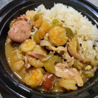 GUMBO OVER WHITE RICE