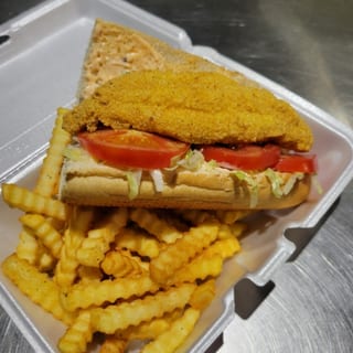 Catfish po'boy with fries